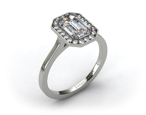 18k White Gold Pave Halo Engagement Ring (Emerald Center)